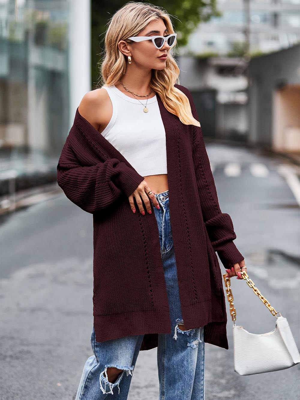 Women Long Split Hem Knitwear Sweater | NCS