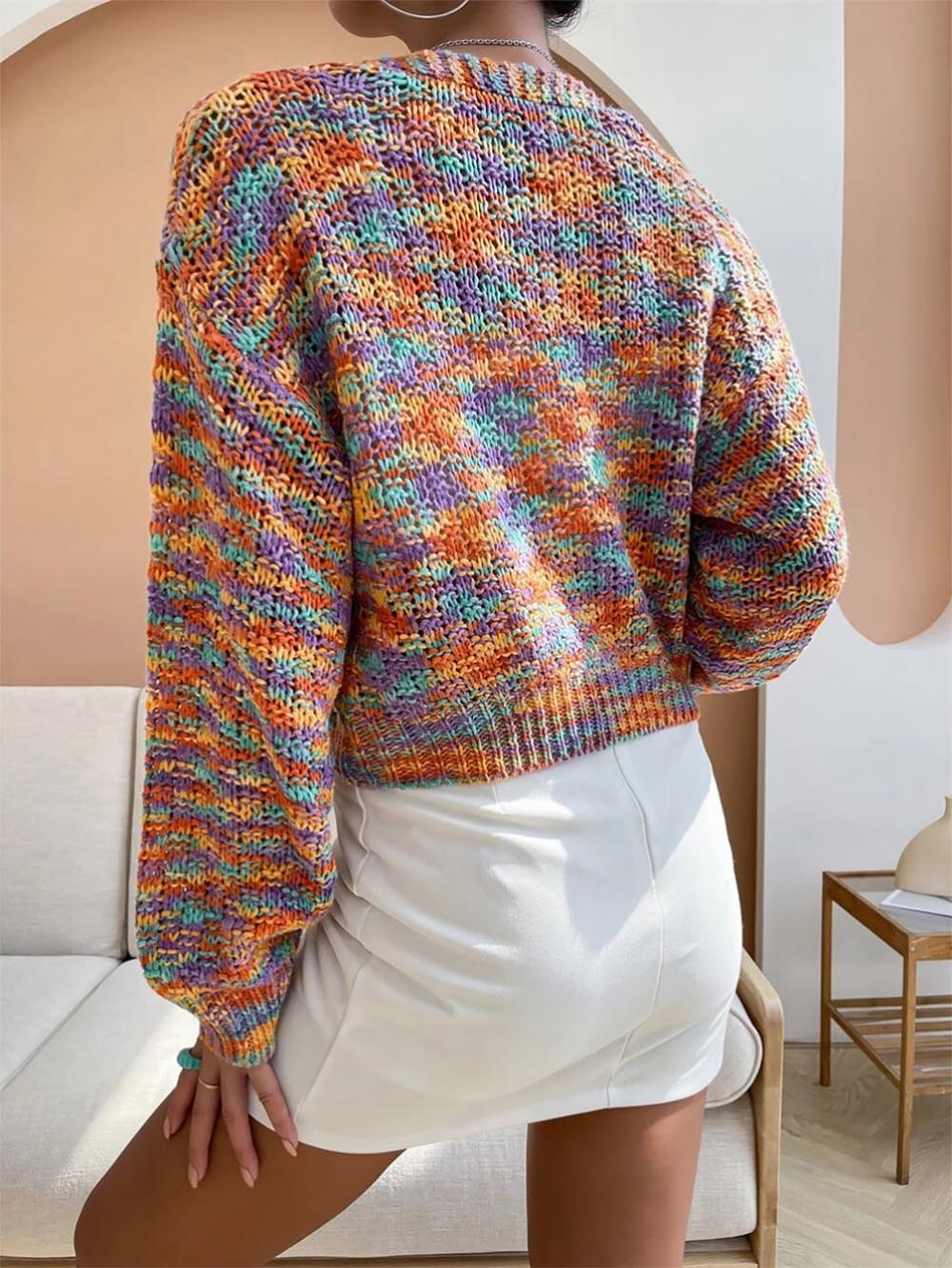 Women Y2K Knit Cropped Cardigan Vintage Rainbow Sweaters| NCS