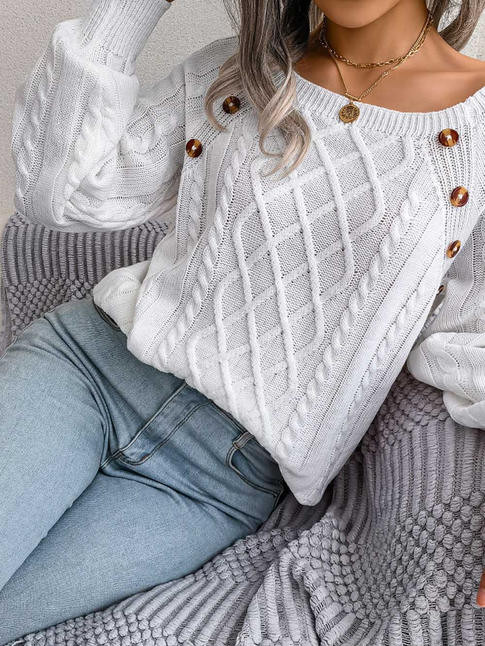 Women's Casual Solid Cable Knit Sweater | NCS