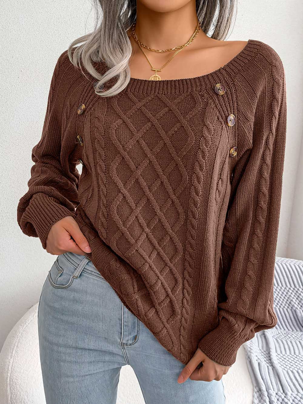 Women's Casual Solid Cable Knit Sweater | NCS