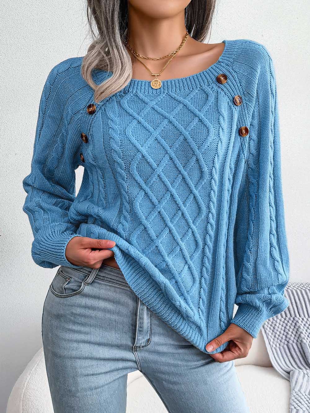 Women's Casual Solid Cable Knit Sweater | NCS