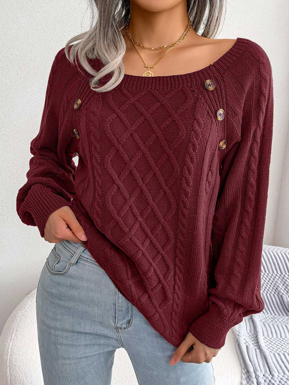 Women's Casual Solid Cable Knit Sweater | NCS