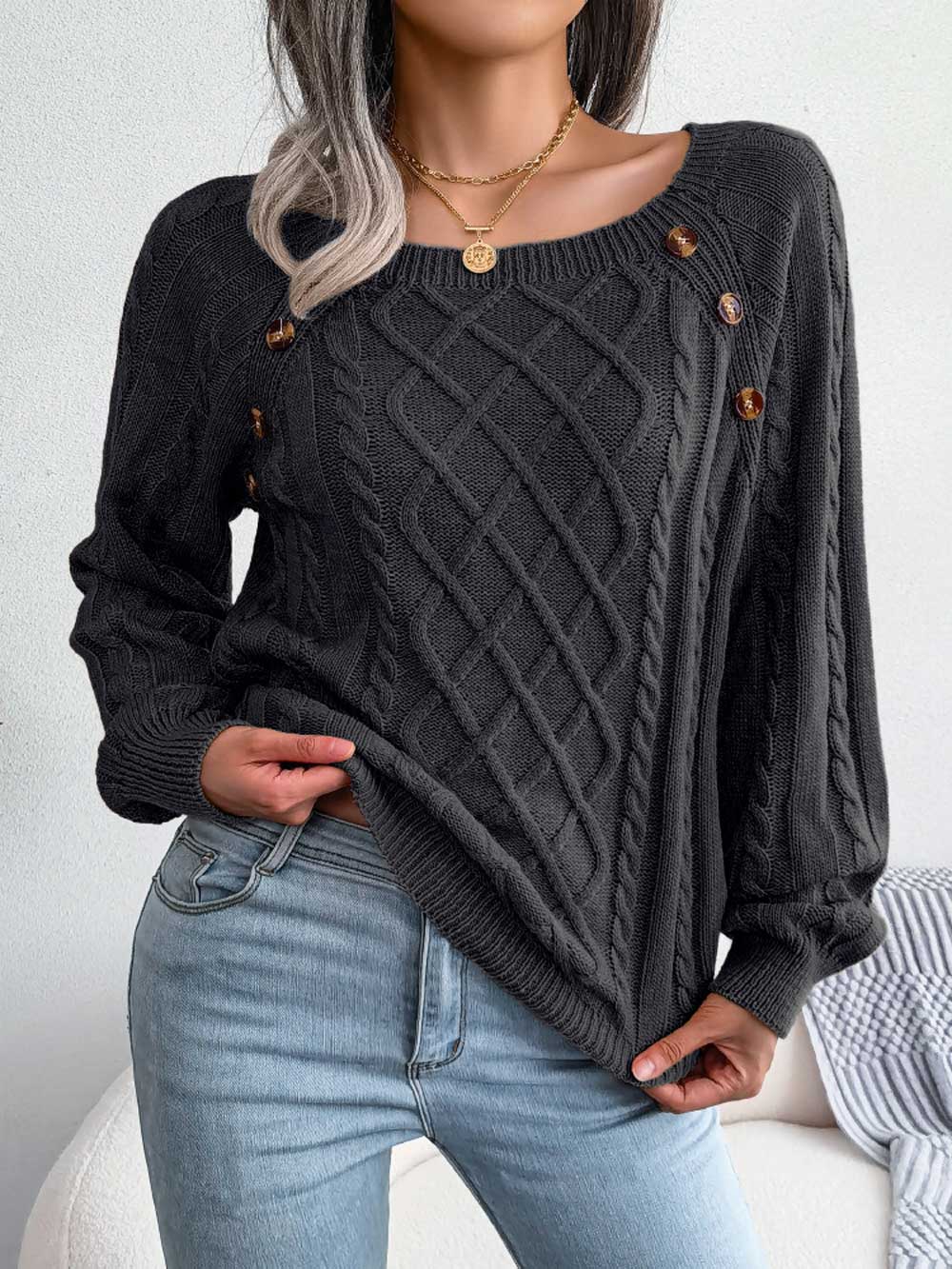 Women's Casual Solid Cable Knit Sweater | NCS