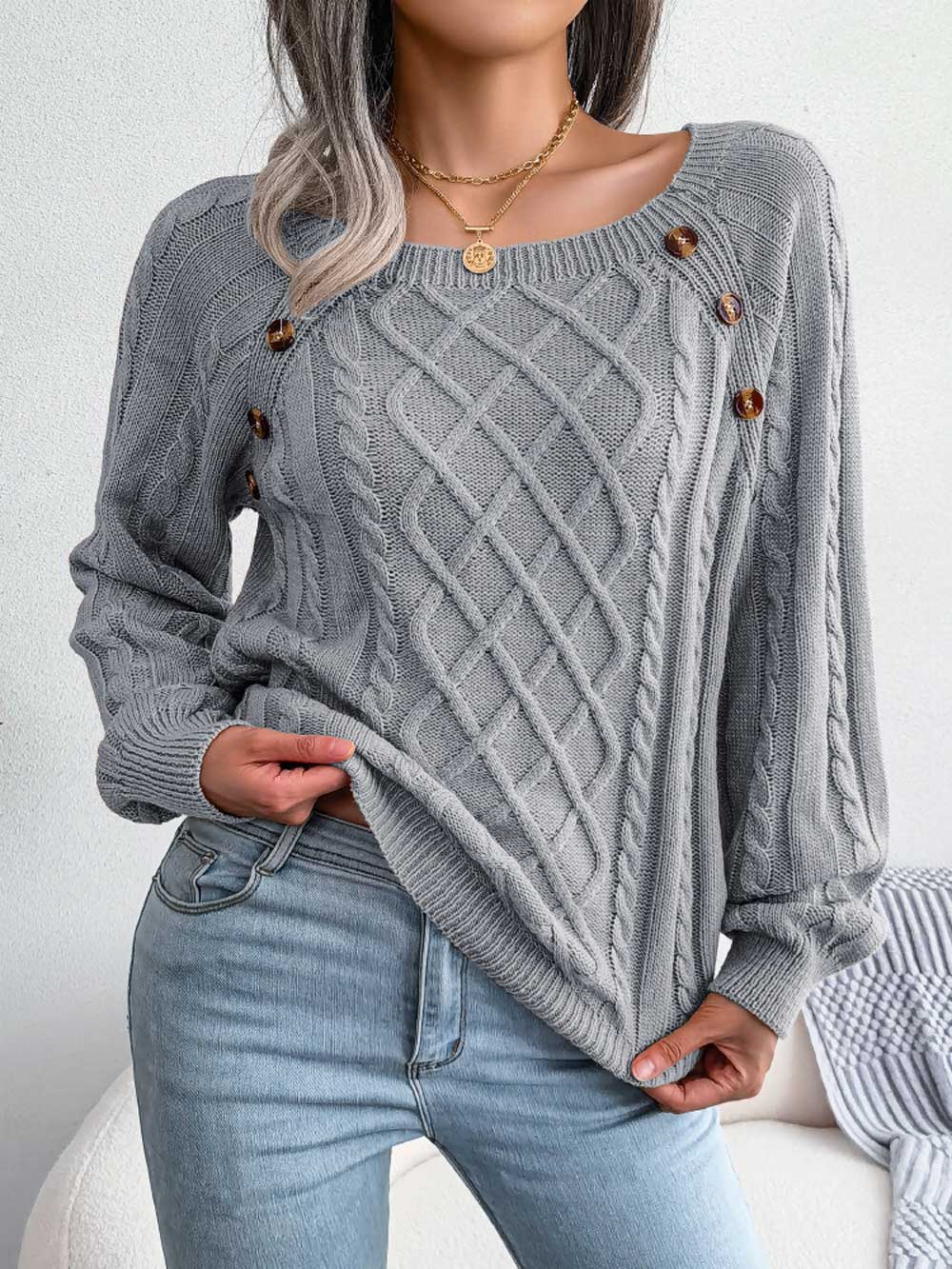 Women's Casual Solid Cable Knit Sweater | NCS