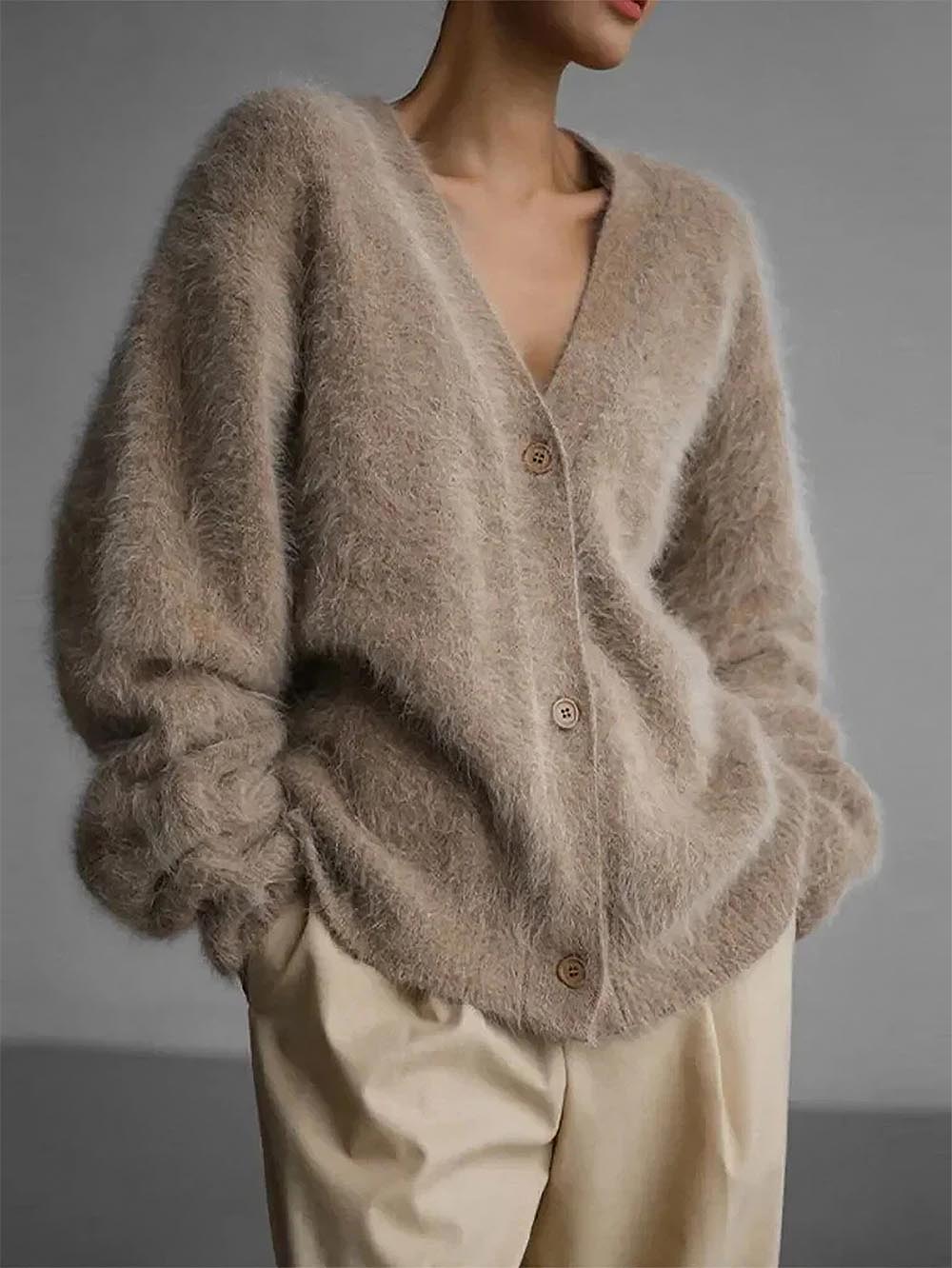 Women’s Faux Mink Relaxed Fit Oversized Cardigan Sweater | NCS