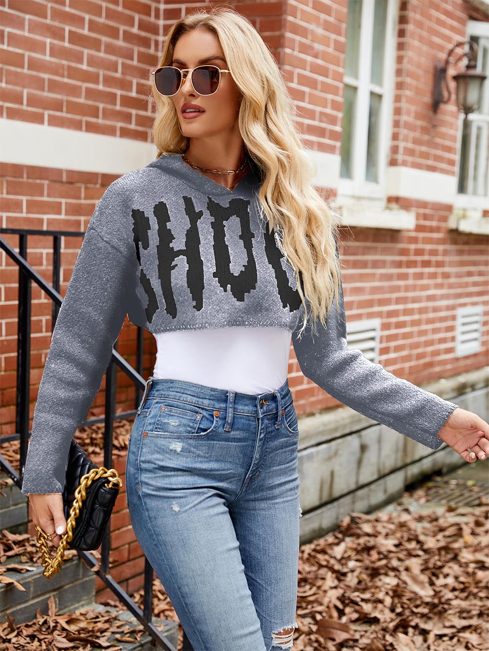 Women’s Halloween Letter Jacquard Cropped Hoodie Sweater | NCS