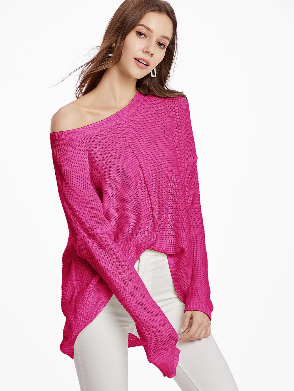 Women's Neon Color Female Slash Neck Fashion Knitted Shirts | NCS