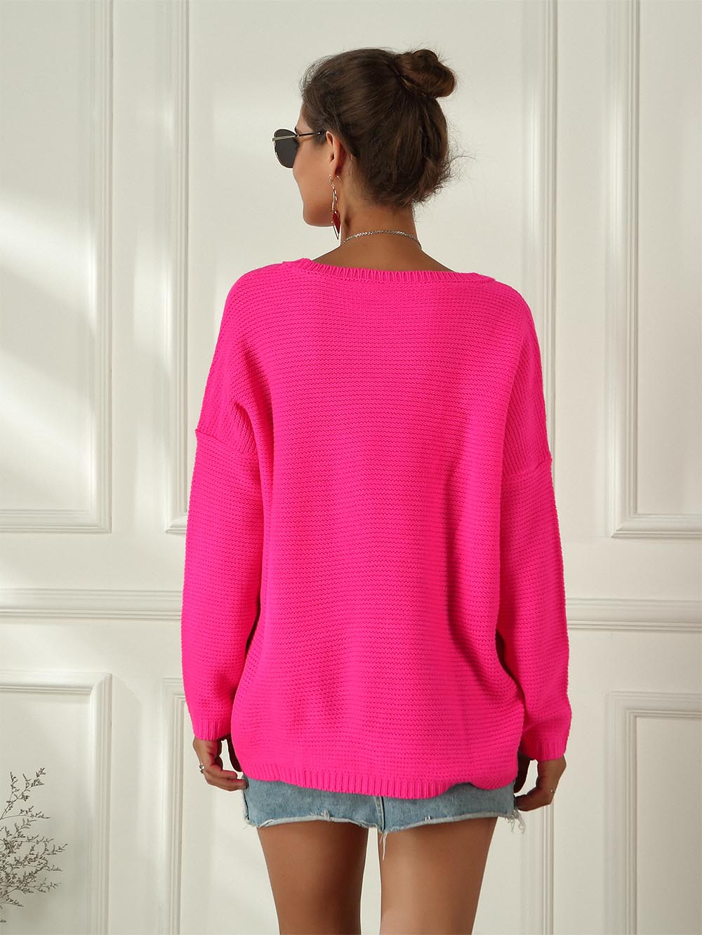 Women's Neon Color Female Slash Neck Fashion Knitted Shirts | NCS