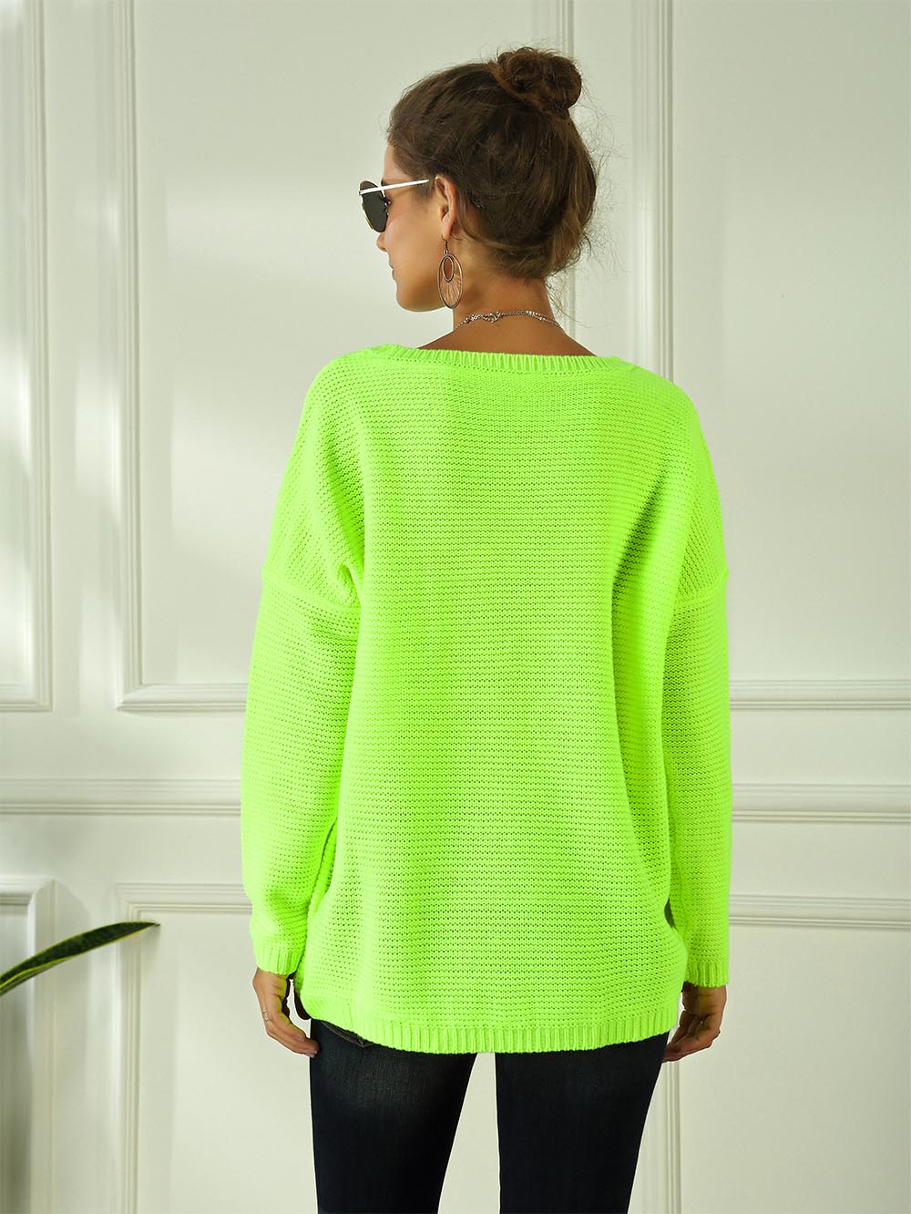Women's Neon Color Female Slash Neck Fashion Knitted Shirts | NCS