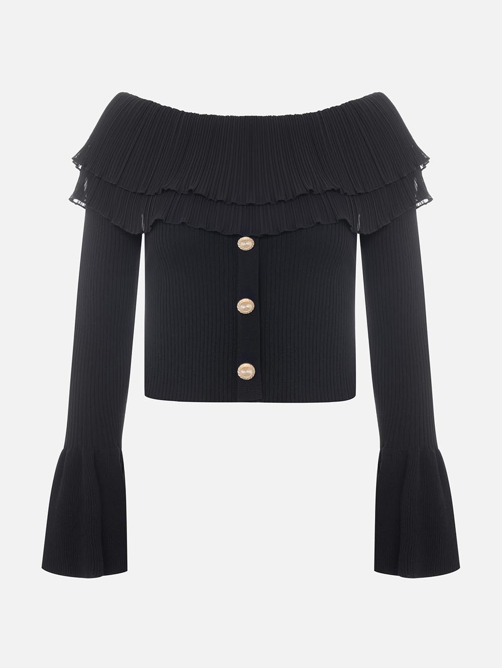 Women's Off-Shoulder Buttoned Slim Fit Knit Sweater | NCS