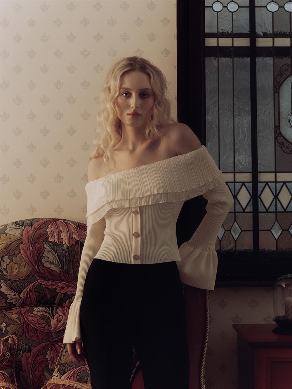 Women's Off-Shoulder Buttoned Slim Fit Knit Sweater | NCS