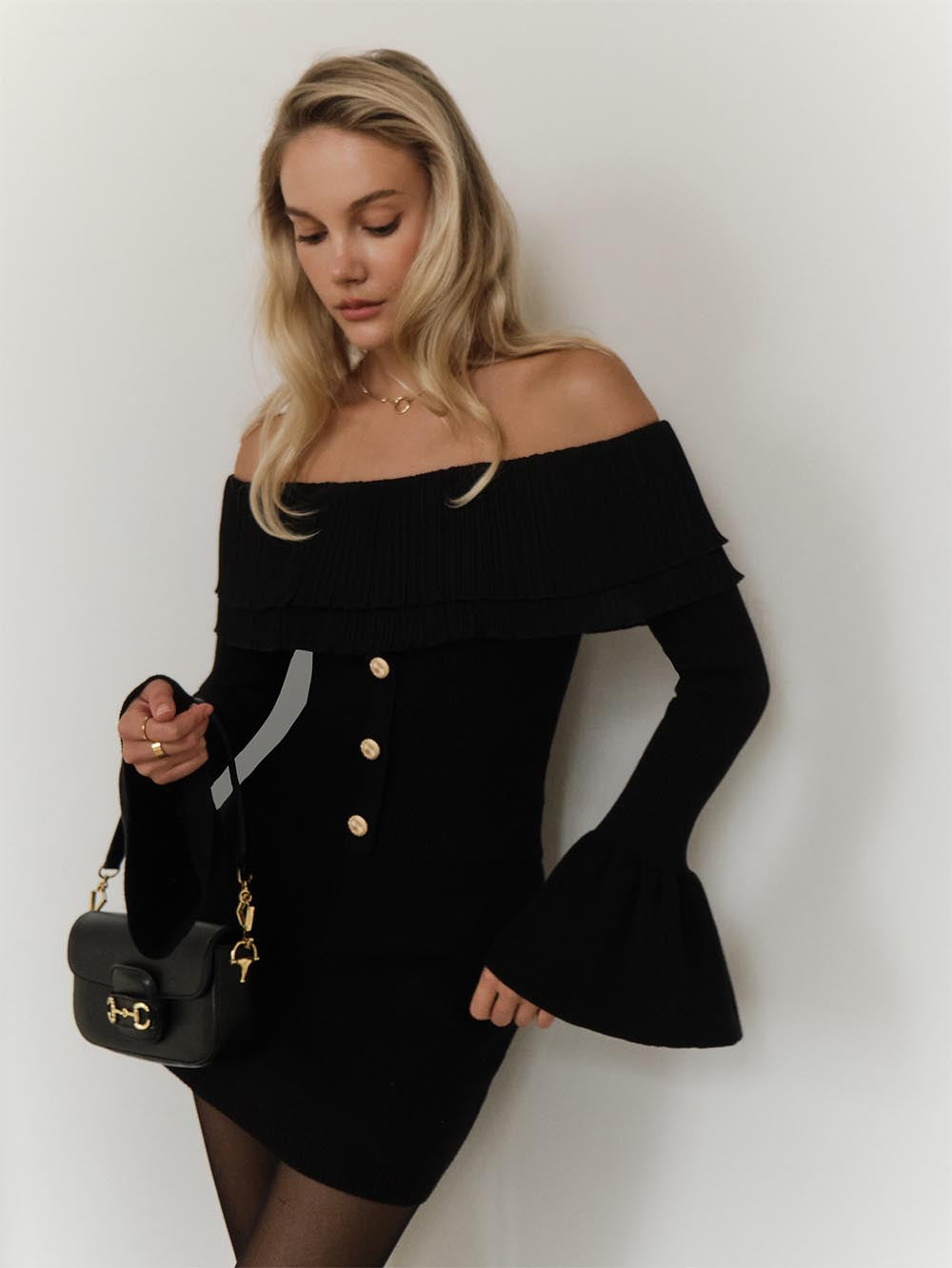 Women's Off-Shoulder Buttoned Slim Fit Knit Sweater | NCS