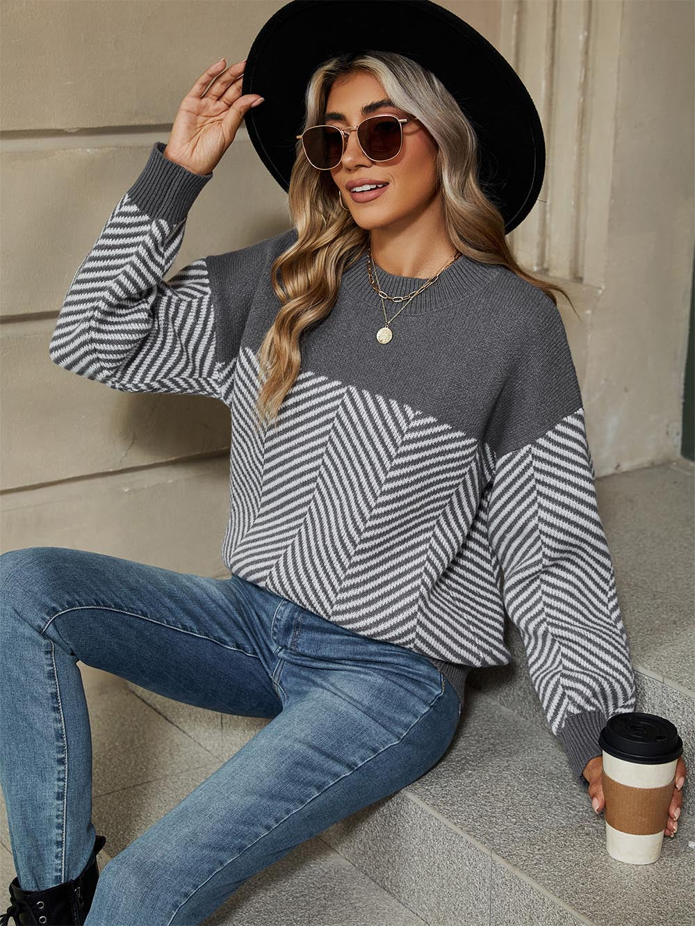 Women's Oversized Striped Knit Sweater | NCS