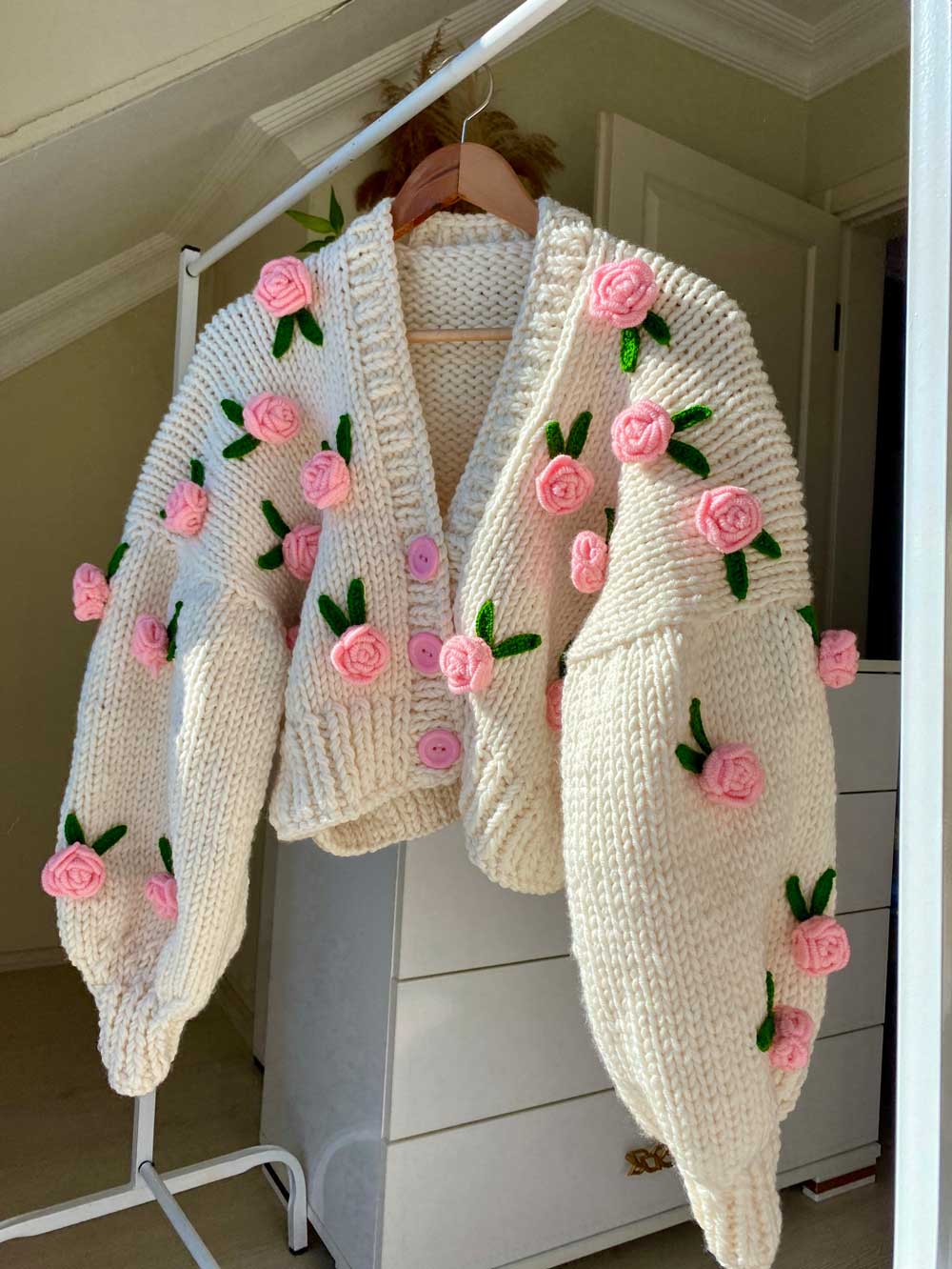 Women's Pink Roses Vintage Cardigan, Unique Gift | NCS