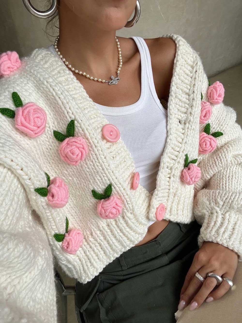 Women's Pink Roses Vintage Cardigan, Unique Gift | NCS