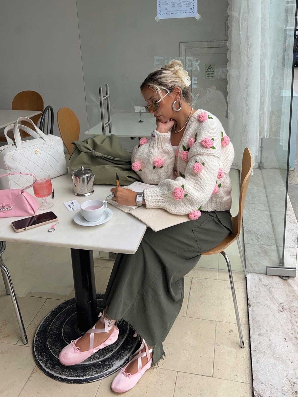 Women's Pink Roses Vintage Cardigan, Unique Gift | NCS