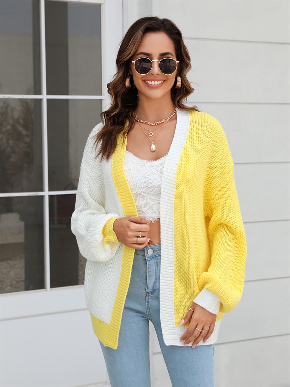 Women's Plus Size Colorblock Mid-Length Knitted Cardigan | NCS