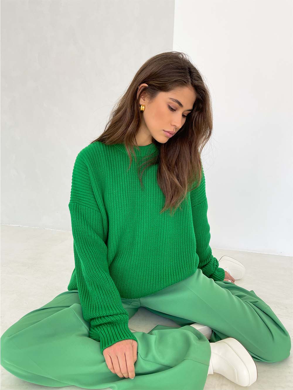 Women's Round Neck Loose Solid Color Sweater | NCS