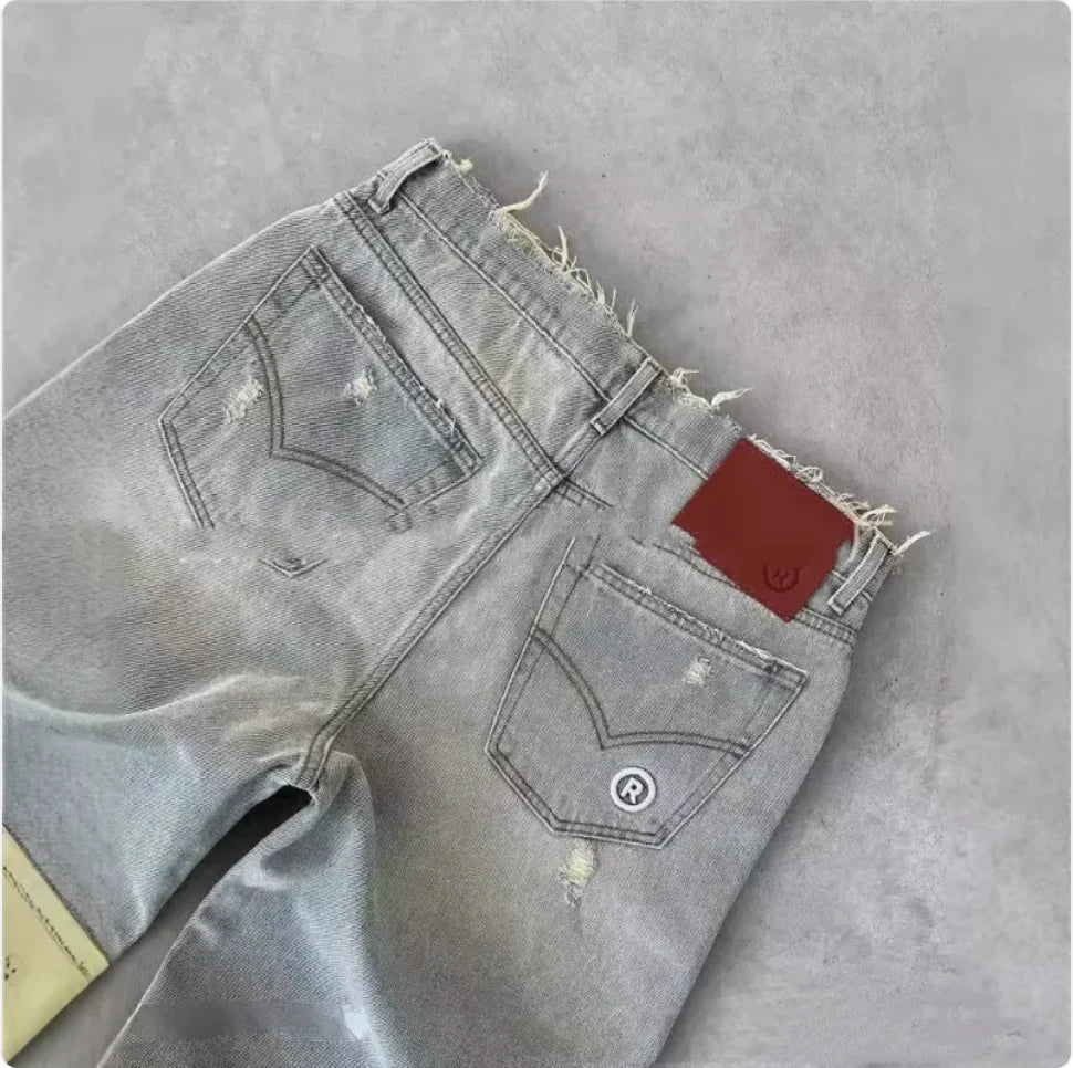 Boys and Men's Straight Leg Ripped Jeans with Embroidery – European and American Style - # BOAA13410015