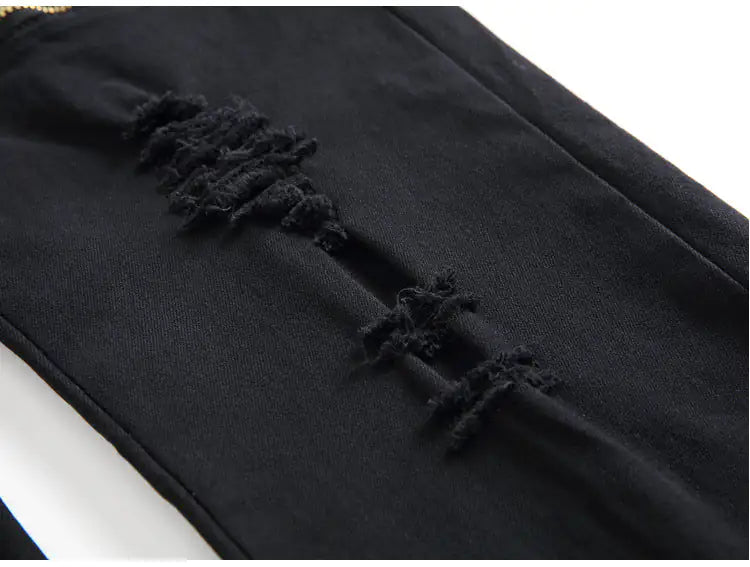 Zippered Holes Elastic Trend Denim Pants - # BOAA13410009