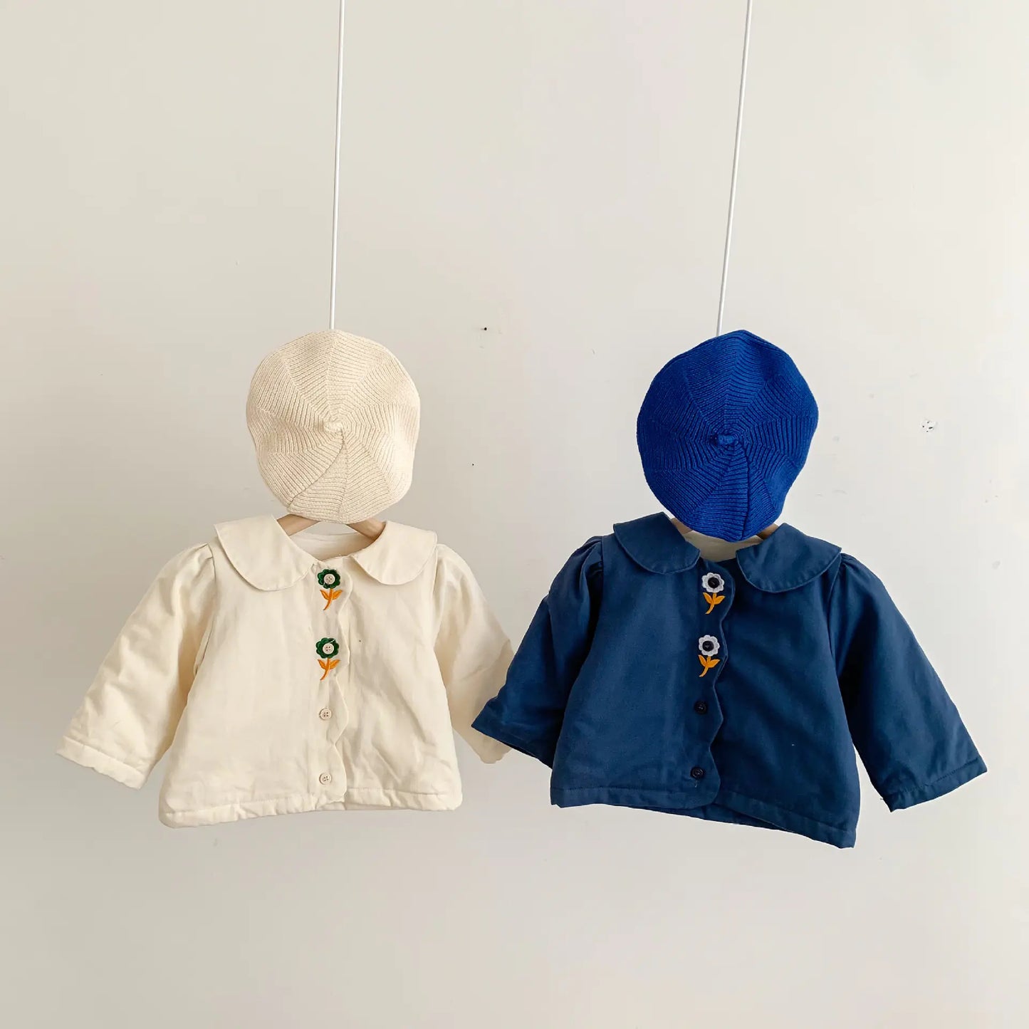 Embroidered Doll Collar Thick Jacket for Girls 1-3Y - # BAAA61110005