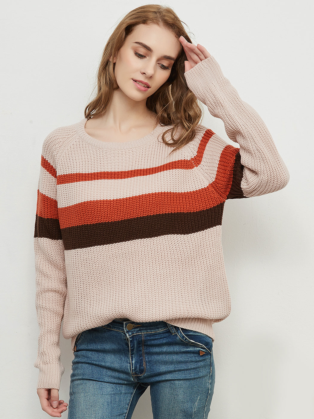 Long Sleeve Color Block Striped Casual Pullover Sweater