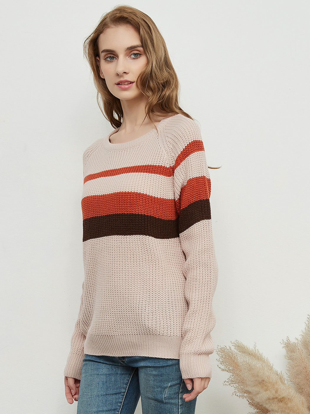 Long Sleeve Color Block Striped Casual Pullover Sweater