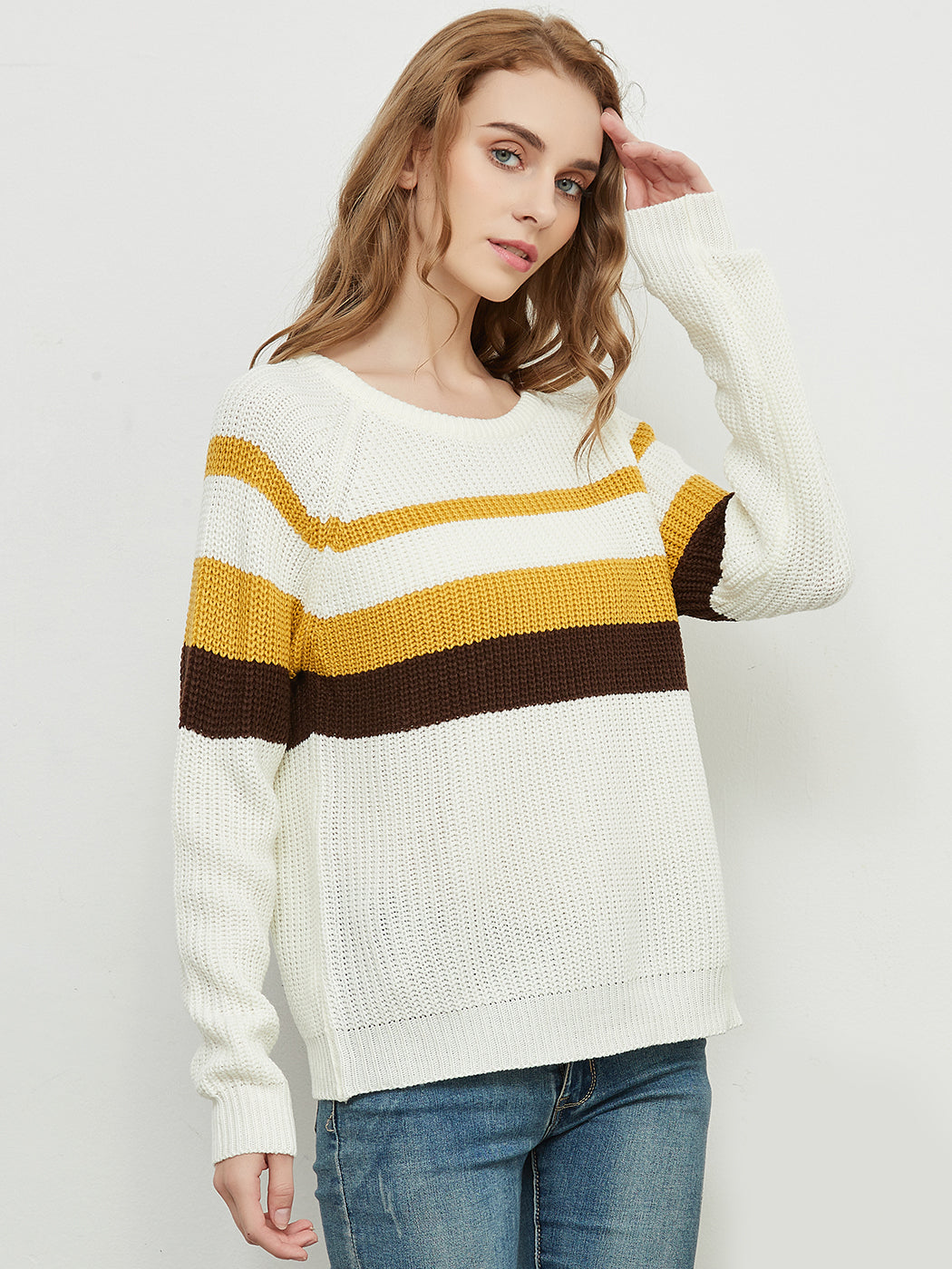 Long Sleeve Color Block Striped Casual Pullover Sweater