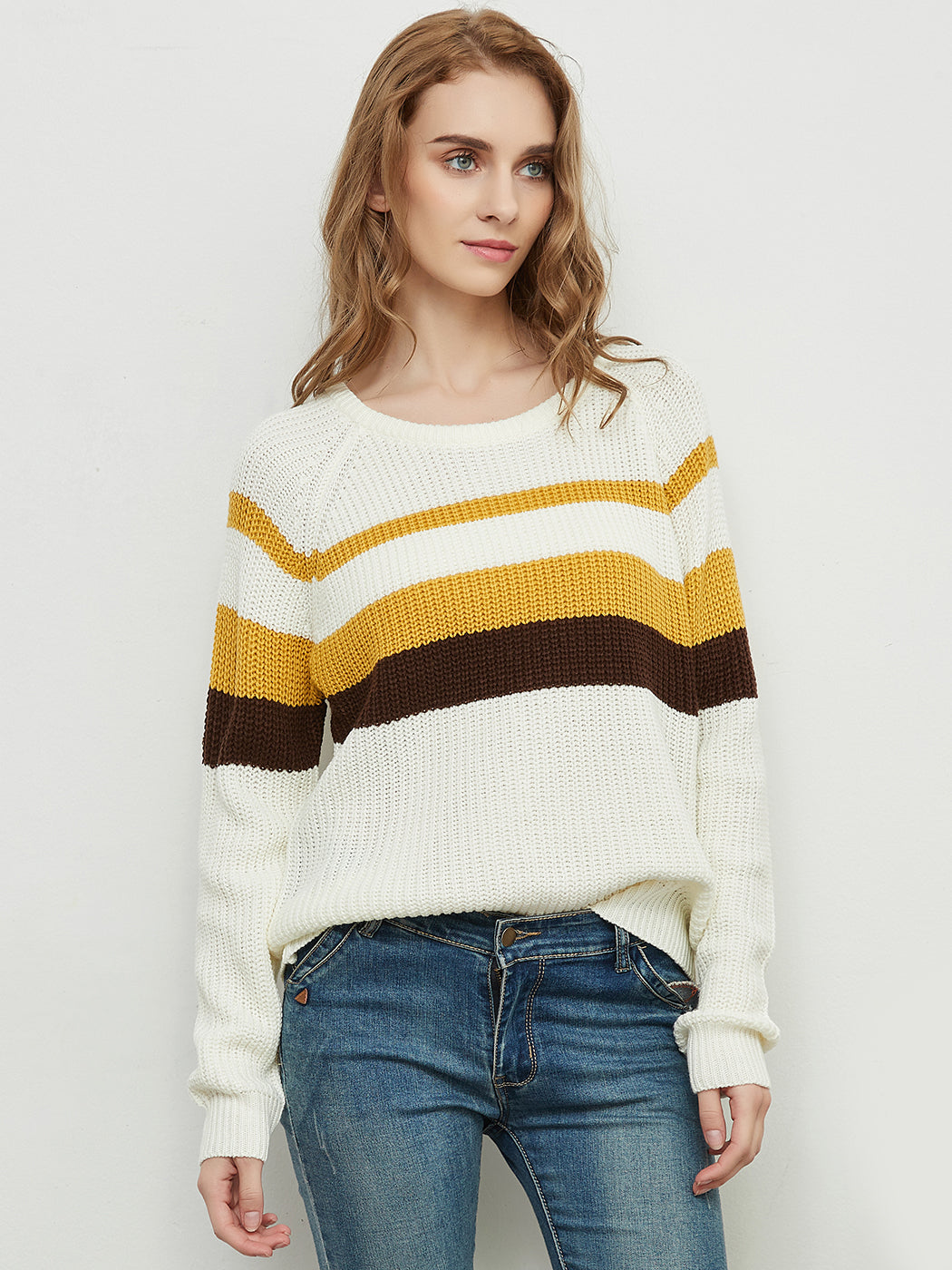 Long Sleeve Color Block Striped Casual Pullover Sweater
