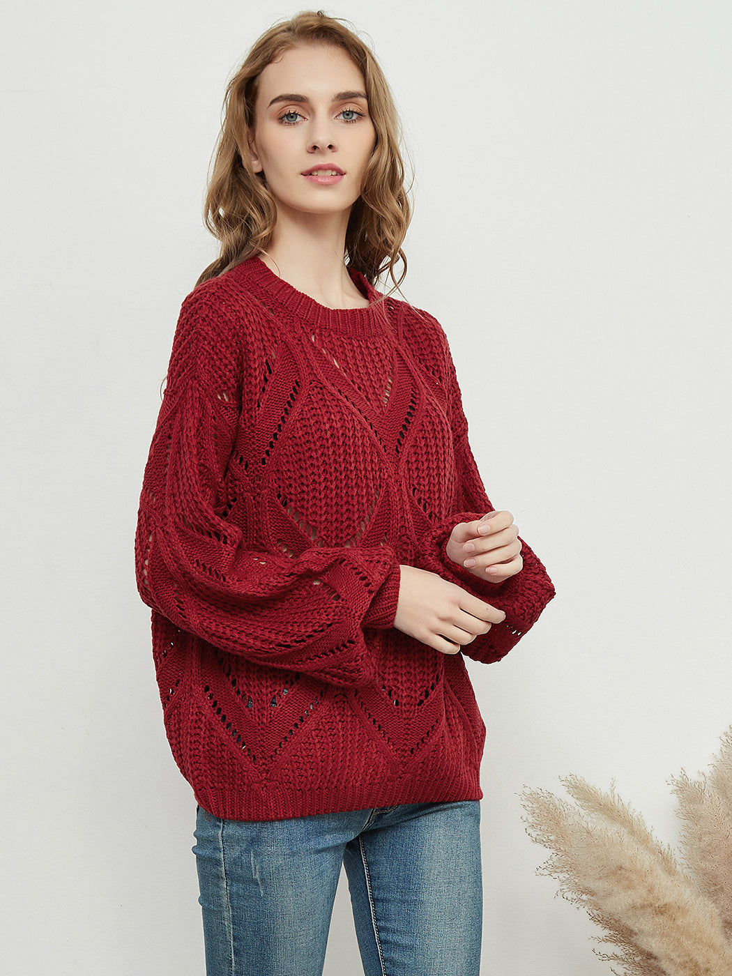 Long Sleeve Patterned Pullover Sweater