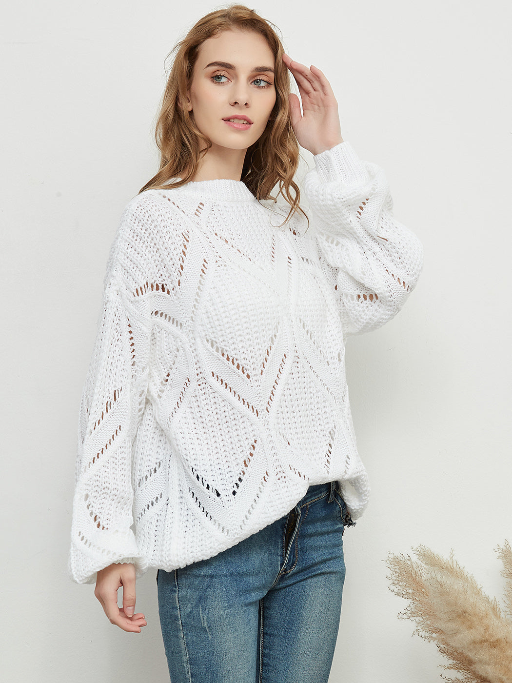 Long Sleeve Patterned Pullover Sweater