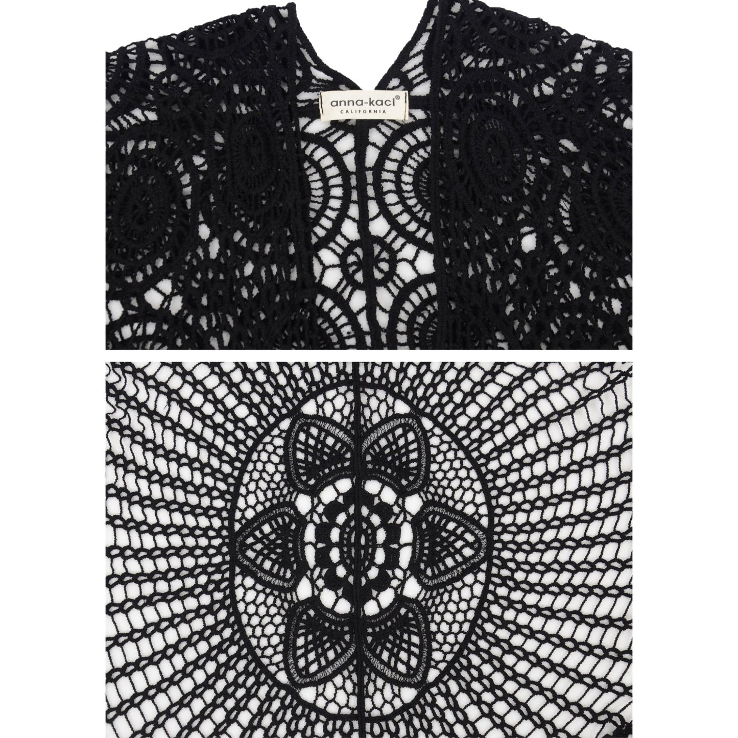 Open Front Crochet Cover-Up with Floral Pattern and Short Sleeves