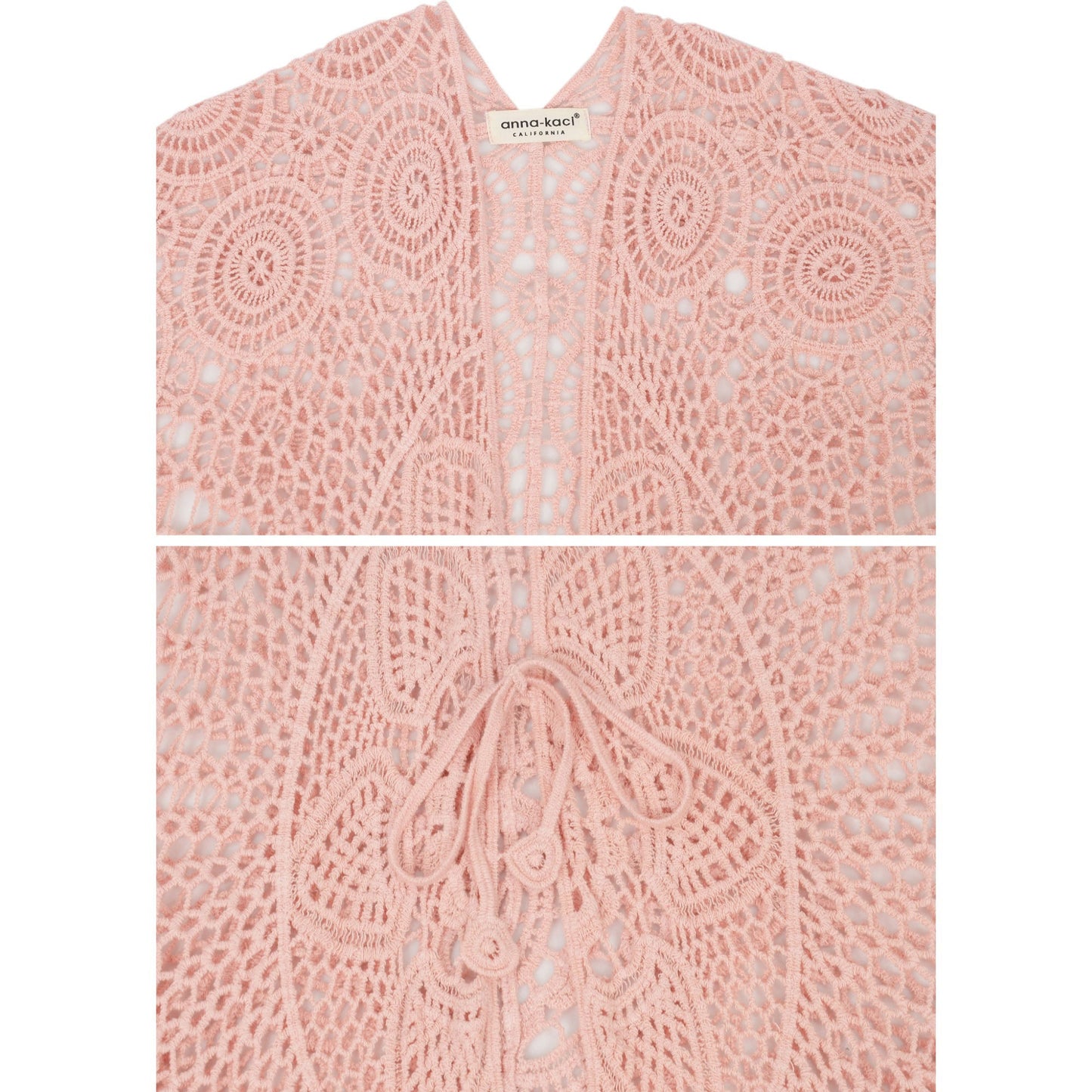 Open Front Crochet Cover-Up with Floral Pattern and Short Sleeves