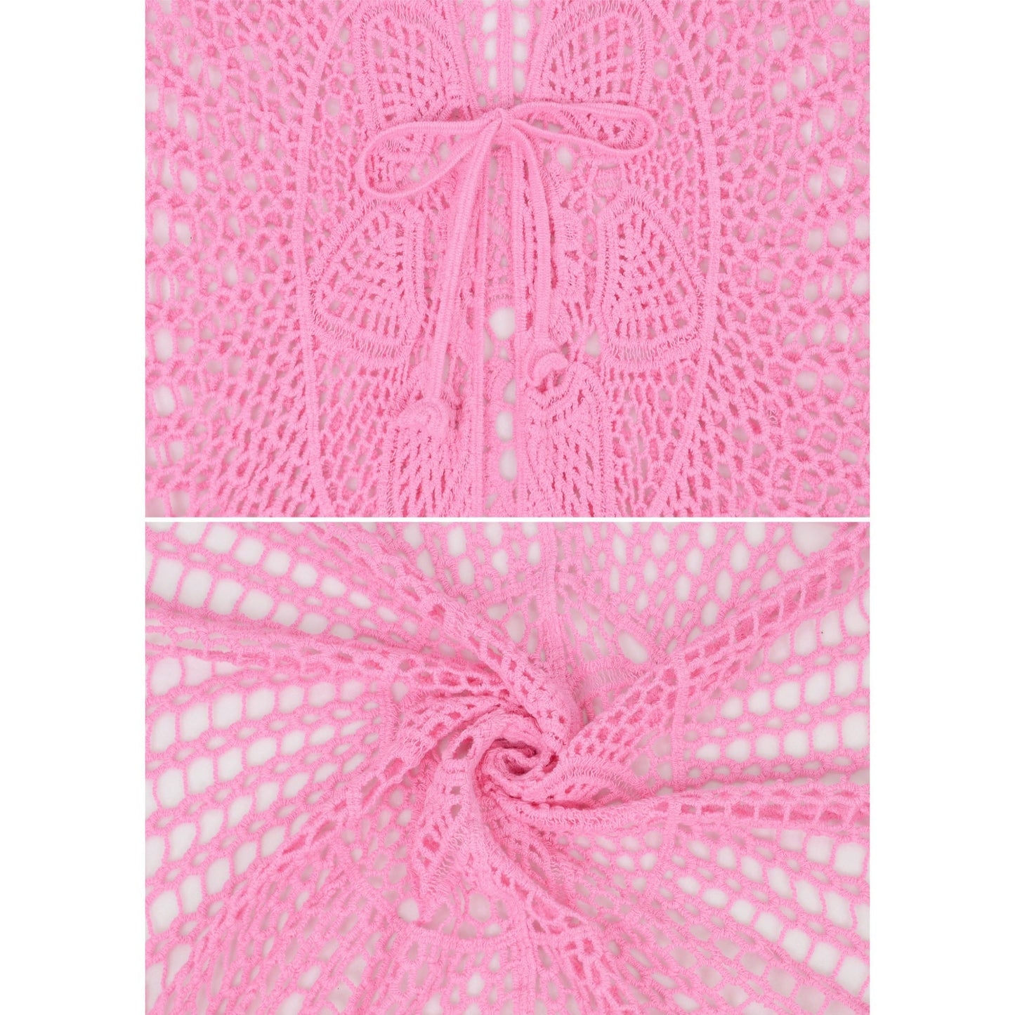 Open Front Crochet Cover-Up with Floral Pattern and Short Sleeves