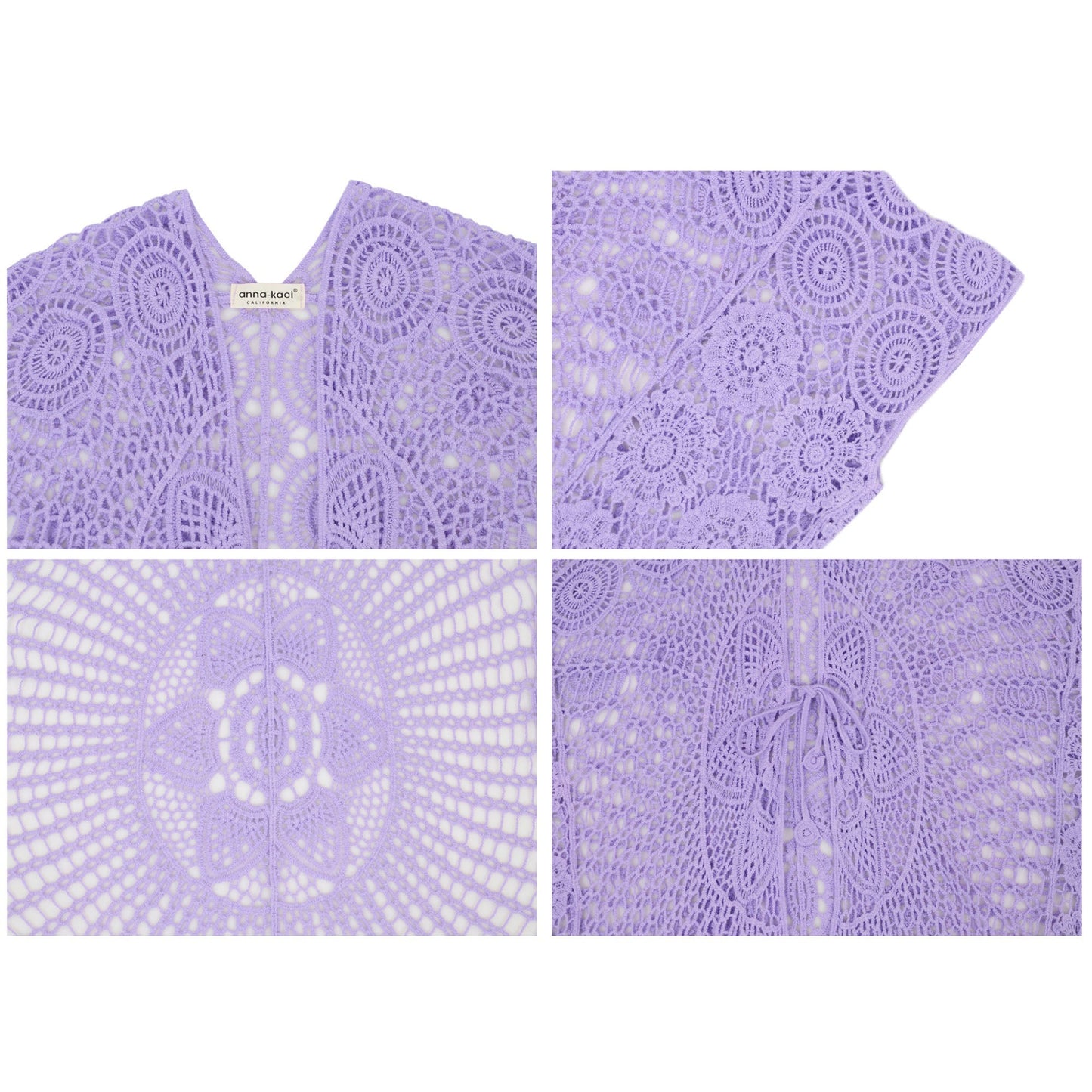 Open Front Crochet Cover-Up with Floral Pattern and Short Sleeves