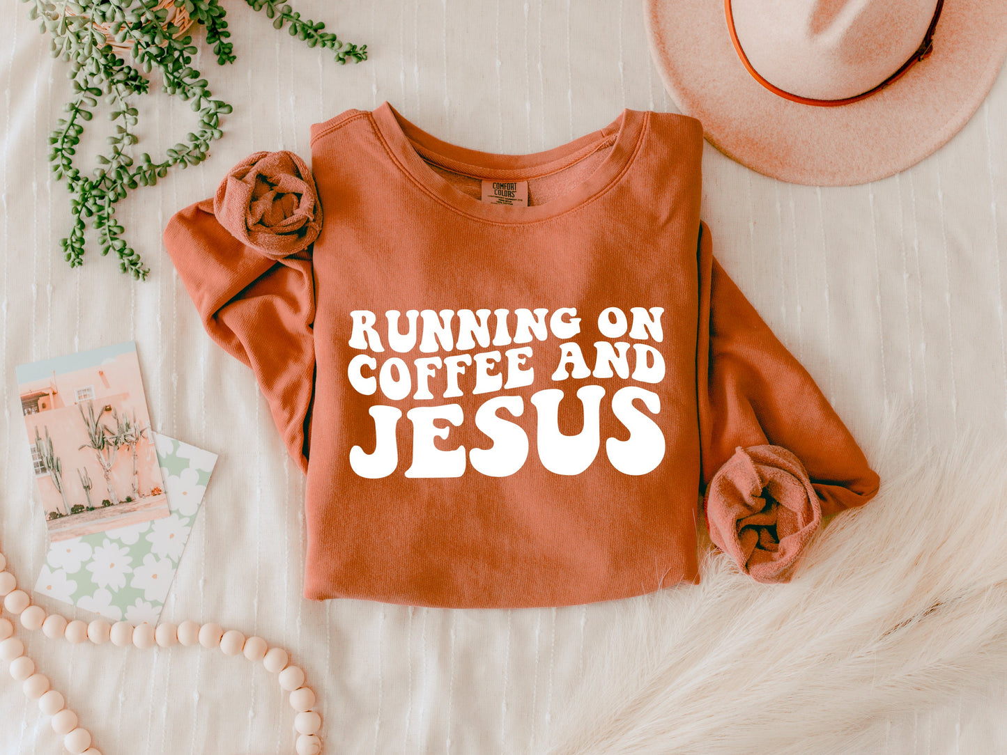 Running on Coffee and Jesus Christian Garment Dyed Comfort Colors Sweatshirt