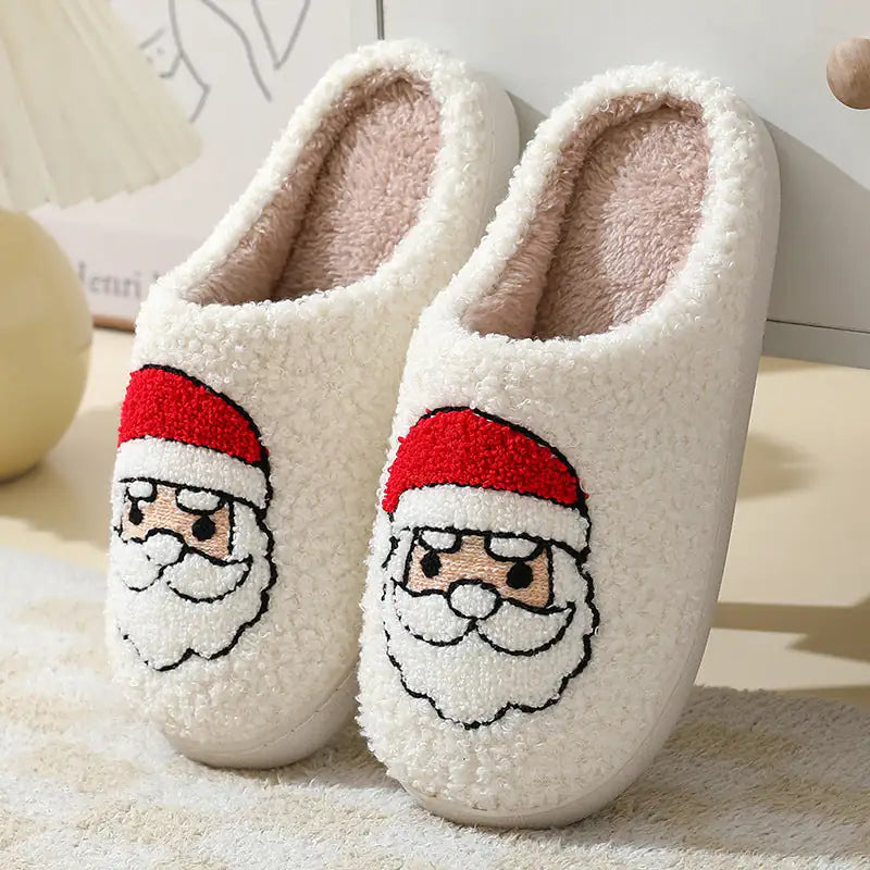 Christmas Home Slippers Cute Cartoon Santa Claus Cotton Slippers For Boys, Women And Men Couples Winter Warm Furry Shoes - # BOAA73410007