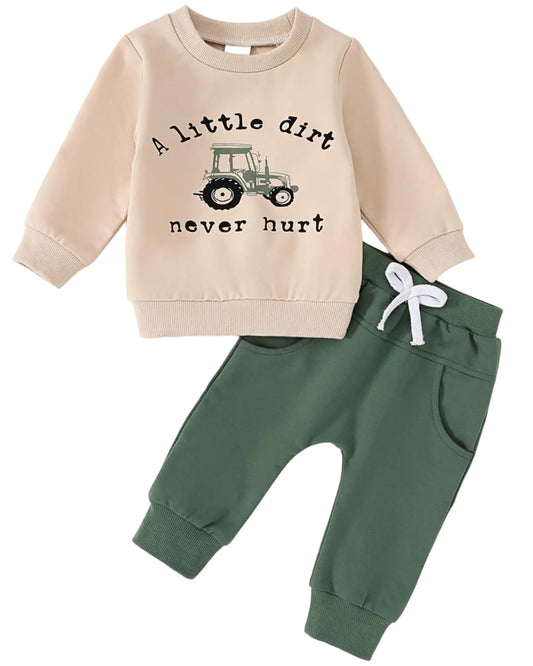 Baby Boy Clothes Fall Clothes Truck Print Long Sleeve Pullover Tops + Pant Sets Toddler Outfits (Khaki 12-18 Months) - # BAAA51210014