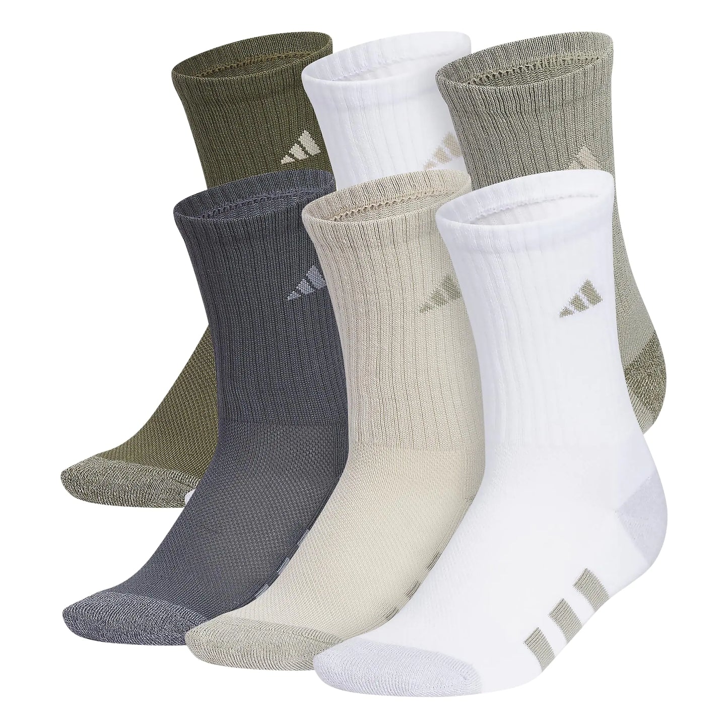 adidas Boys Athletic Cushioned Crew Socks (6-Pair) for Kids, Boys and Girls - durable, breathable fabric ready for Sport Medium Silver Pebble Grey/Putty Grey/White - # BOAA11810001