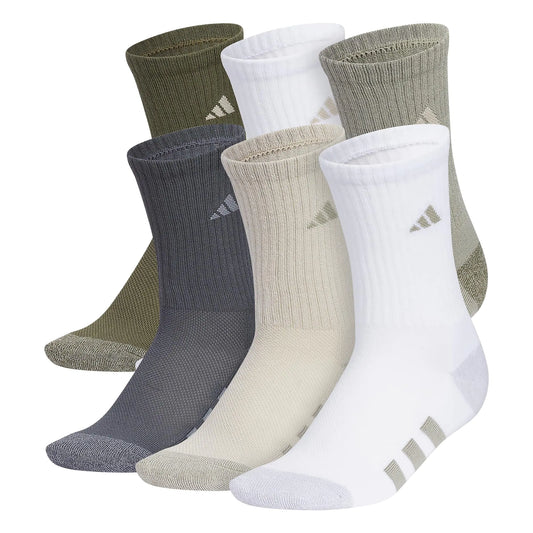 adidas Boys Athletic Cushioned Crew Socks (6-Pair) for Kids, Boys and Girls - durable, breathable fabric ready for Sport Medium Silver Pebble Grey/Putty Grey/White - # BOAA11810001