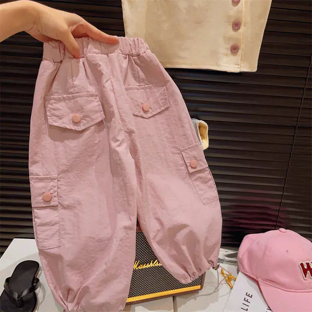 Summer Baby Girl Fashion T-Shirt and Cargo Pants Set - # GIAA212310017