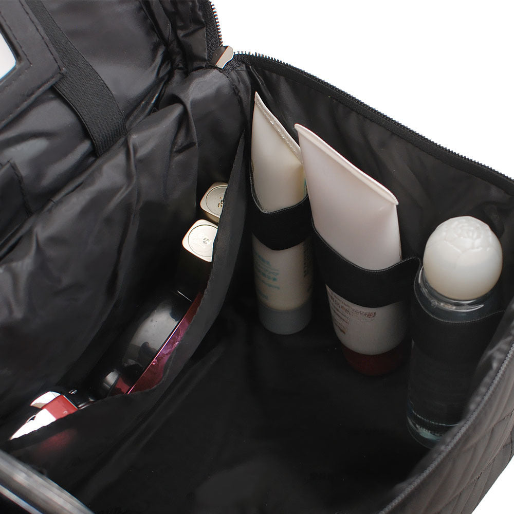 Folding mirror cosmetic bag, large capacity multi-functional toilet bag, travel waterproof storage bag,