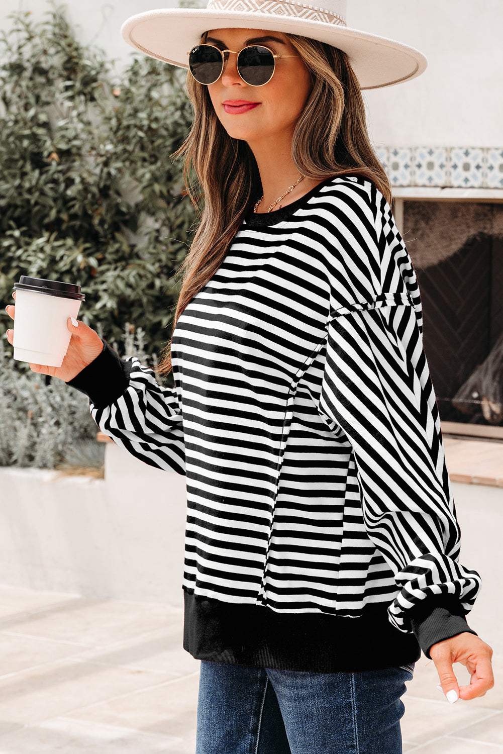Stripe Reverse Seam Drop Shoulder Top