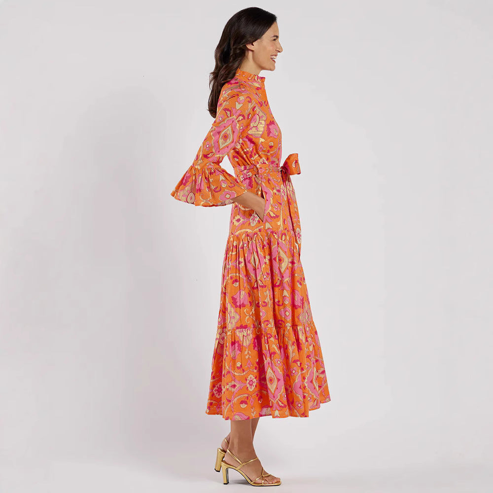 Women's Floral Print Ruffle Cardigan Dress