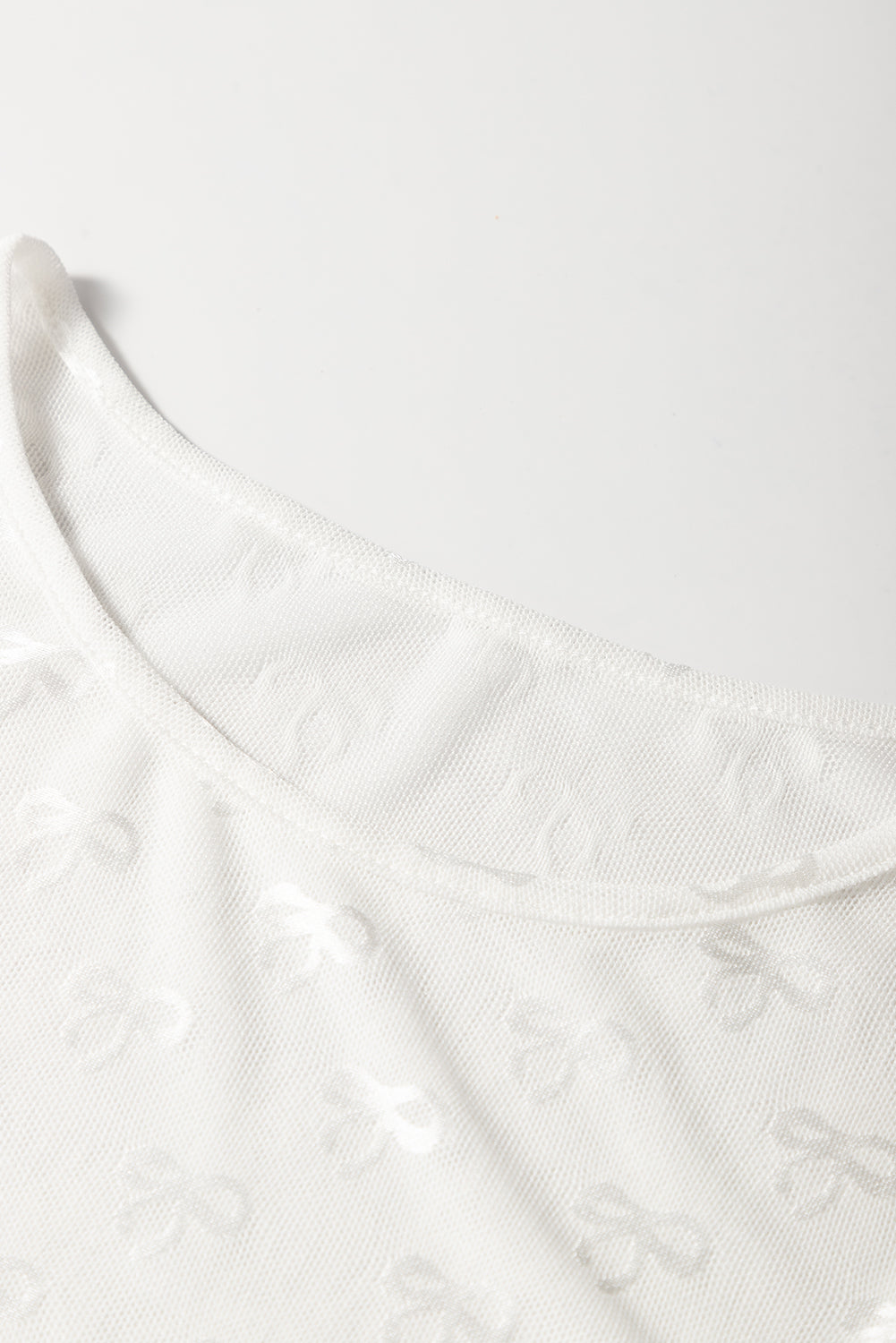 Bow Mesh Long Sleeve Top
