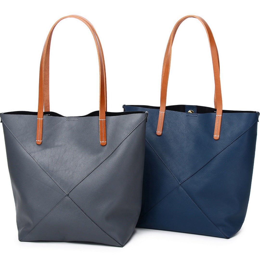 Elegant Genuine Leather Shoulder Bag - Stylish Folding Geometric Bucket Bag & Large Capacity Tote for Women hobo