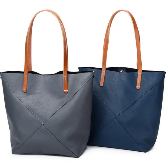 Elegant Genuine Leather Shoulder Bag - Stylish Folding Geometric Bucket Bag & Large Capacity Tote for Women hobo