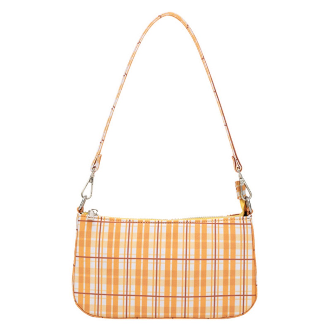 Summer simple orange plaid bag crescent small baguette bag hobo shoulder purse