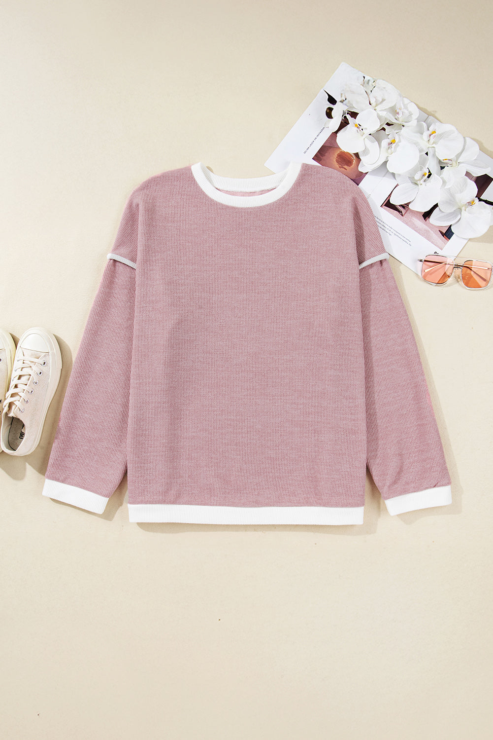 Plus Size Contrast Trim Drop Shoulder Top