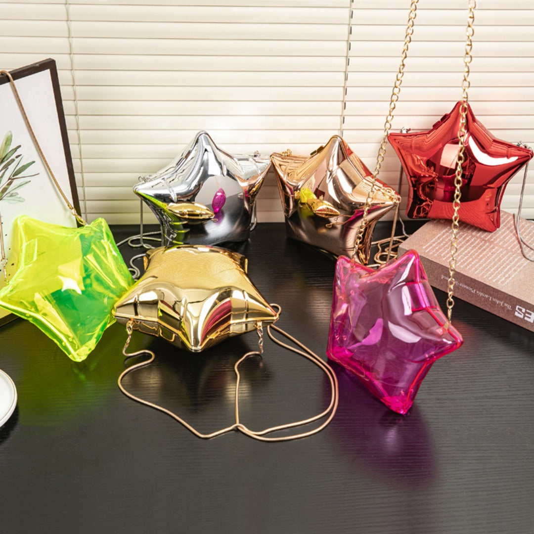 Silver Pentagram Chain evening Bag, Acrylic Mini Change, Key Lipstick Purse, Crossbody Prom Bag, Party Purse, Prom Bags Clutch, Wedding Purse